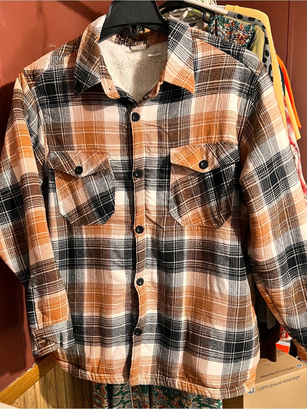 Men's Sherpa Plaid Button-Front Shirt Jacket
